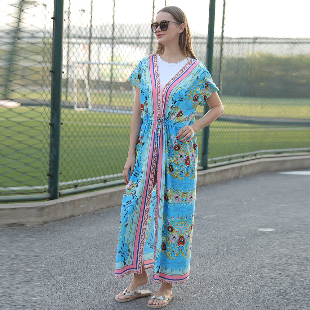 Loose Waist Drawstring Beach Kimono